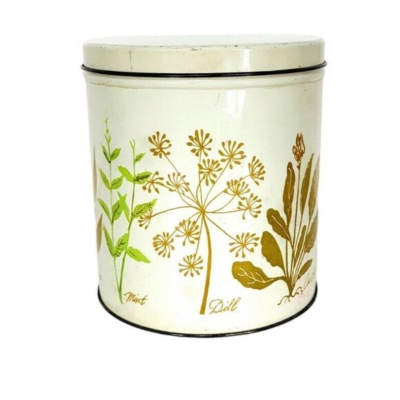 VTG MCM Botanical "Herbs" Nesting Storage Tins Set of Three Storage Canisters - Picture 15 of 16